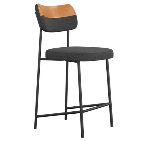 Banqueta Baixa Bar Cozinha Sala de Jantar Whisky Elira L02 Couríssimo Whisky Linho Chumbo - Lyam de
