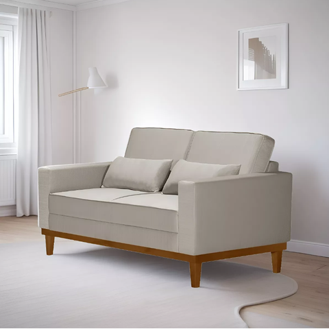 Sofá Living Valência 1,58mt C/base Madeira de Reflorestamento - Espuma D-28 - Linho Bege