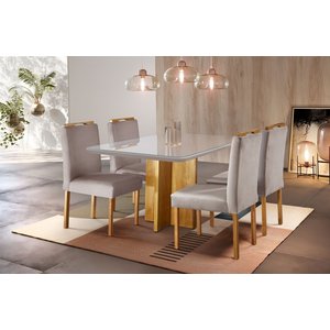 Conjunto Sala de Jantar Roma Mesa e Cadeiras Bege Madeira Maciça