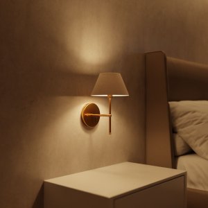 Arandela de Parede Clássica com Interruptor Dourado e Cúpula Bege com Lâmpada Branco Quente