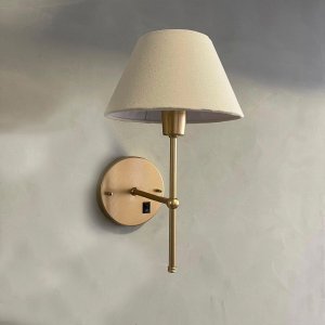 Arandela Classica Colonial Interruptor Cupula Tecido Algodao Dourado com Cupula Bege