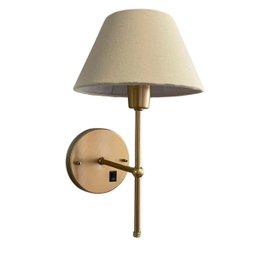 Arandela de Parede Clássica com Interruptor Dourado e Cúpula Bege com Lâmpada Branco Quente - 2