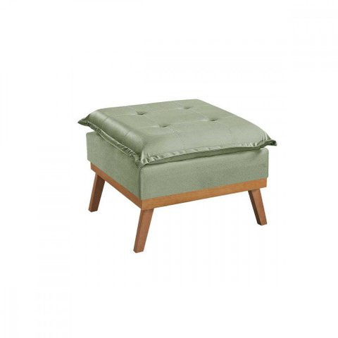 Puff Quadrado Acquablock Pillow Estofado Sala Pé Madeira Verde