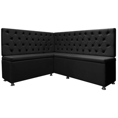 Kit Canto Alemão 4 Lugares com Baú e Capitonê Veludo Preto 1,25x1,60m Sofa Store