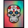 Quadro Decorativo Abstrato Caveira Mexicana Feliz Colorida Floral 50x70cm - 1