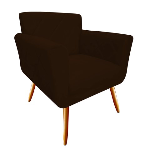 Poltrona Decorativa Sabrina Couro Marrom Pés Madeira Ms Decor