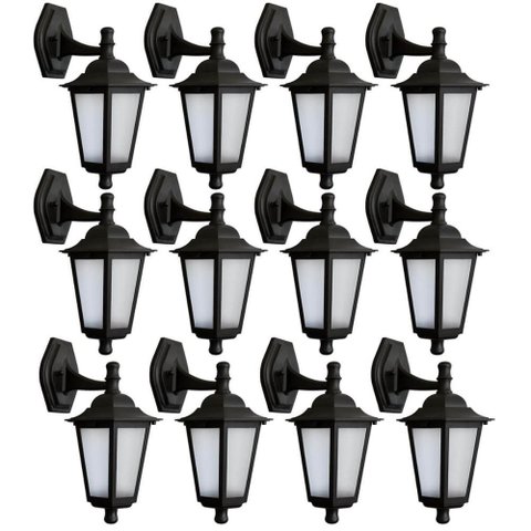 Kit 12 Arandelas Coloniais Pretas Bivolt Luminárias de Parede Grega Jardim Pátio Dital