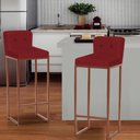 Ver imagem 3 de Kit 03 Banqueta Alta Com Encosto Lucca Industrial Cozinha Balcão Ferro Bronze Botão Corino