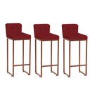 Ver imagem 1 de Kit 03 Banqueta Alta Com Encosto Lucca Industrial Cozinha Balcão Ferro Bronze Botão Corino