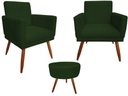 Ver imagem 1 de Kit 2 Poltronas Decorativa Nina Riscado + Puff Redondo Suede Verde Pés Madeira Ms Decor