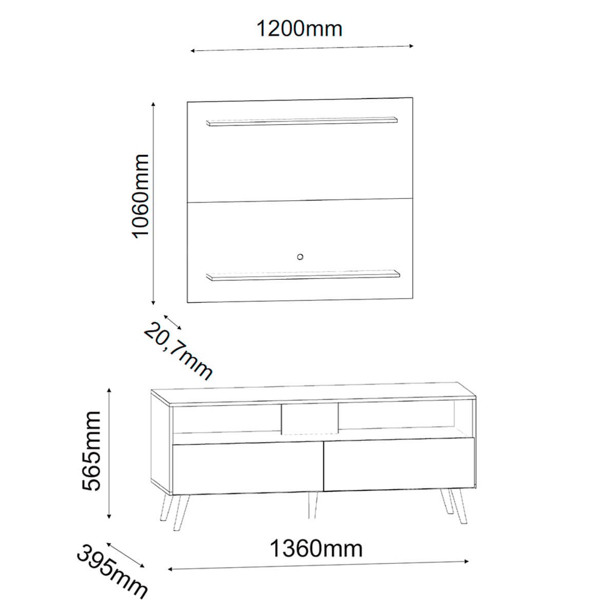 Rack com Painel para Tv até 48 Polegadas 136cm Clean Preto - 6