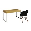 Ver imagem 6 de Escrivaninha Home Office Estilo Industrial Canela 137X53Cm Ferro Preto Com 1 Poltrona Preta