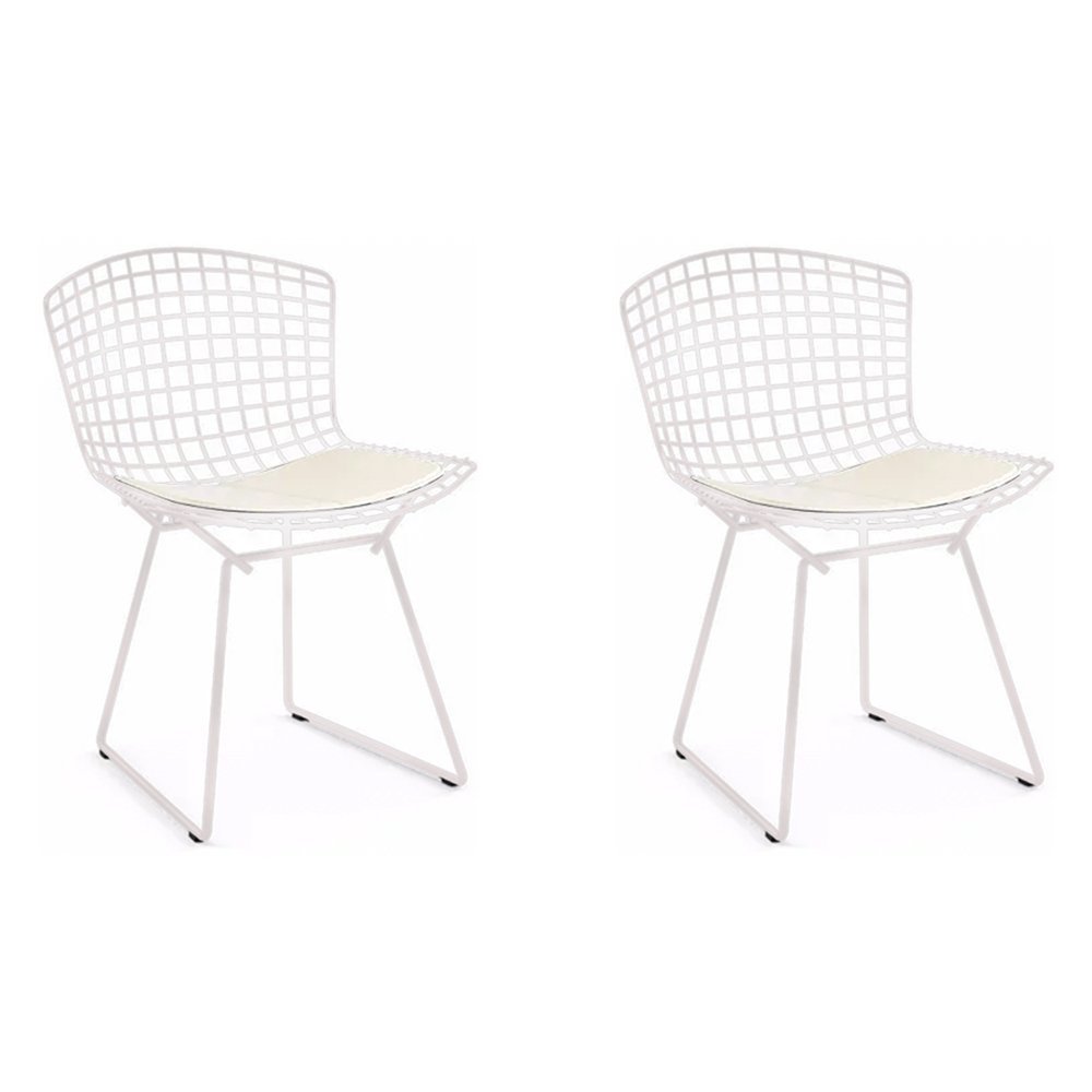 Kit 2 Cadeiras Bertoia Branca com Assento Branco - 1