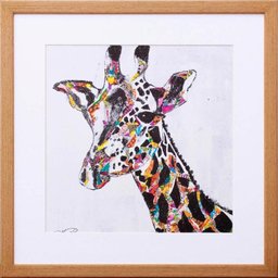 Quadro Decorativo Ilustração Girafa Colorida 40x40cm - 1