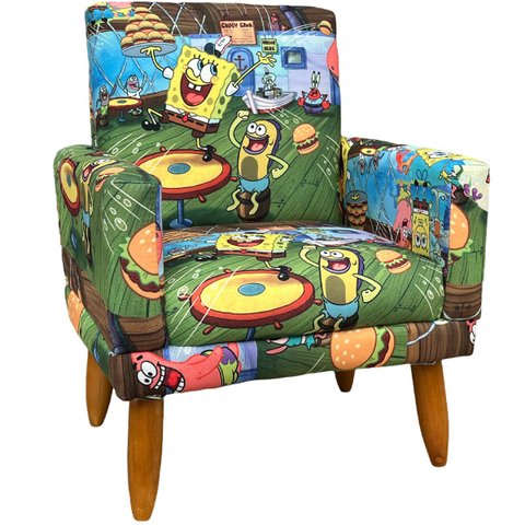 Poltrona Decorativa Infantil Para Quarto Sala De Brinquedos Suede Desenho Pé Castanho