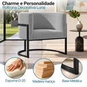 Ver imagem 2 de Poltrona Decorativa Luna Bouclé Premium para Sala Escritório Recepção Base Circular em Ferro Madeira