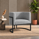 Ver imagem 1 de Poltrona Decorativa Luna Bouclé Premium para Sala Escritório Recepção Base Circular em Ferro Madeira