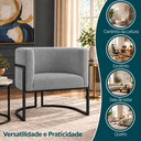 Ver imagem 4 de Poltrona Decorativa Luna Bouclé Premium para Sala Escritório Recepção Base Circular em Ferro Madeira