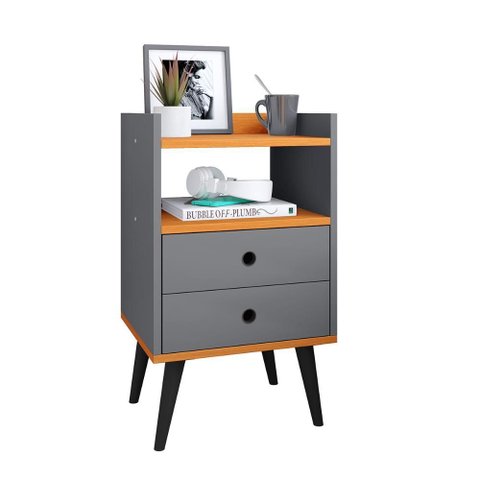 Mesa de Cabeceira Moderna Mesinha Canto Quarto Apoio Cama 2 Gavetas e Nicho Decoração Retrô Dream