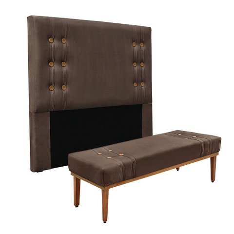 Cabeceira Cama Box King 195cm e Recamier Gênova Veludo S04 - D’Rossi