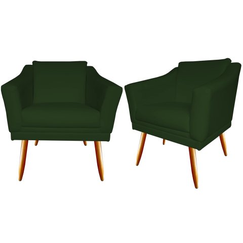Kit 2 Poltronas Decorativa Agatha Suede Verde Pés Madeira Ms Decor