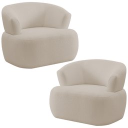Kit 02 Poltronas Giratória Orgânica para Sala Living Florea M05 Bouclê Creme - Lyam Decor - 1