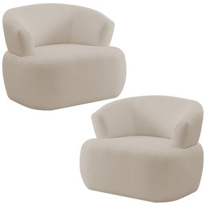Kit 02 Poltronas Giratória Orgânica para Sala Living Florea M05 Bouclê Creme - Lyam Decor