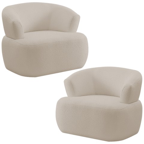 Kit 02 Poltronas Giratória Orgânica para Sala Living Florea M05 Bouclê Creme - Lyam Decor