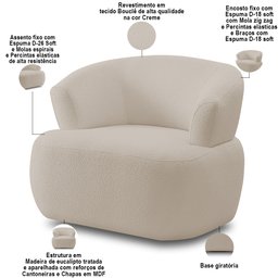 Kit 02 Poltronas Giratória Orgânica para Sala Living Florea M05 Bouclê Creme - Lyam Decor - 3