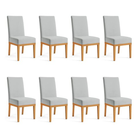 Kit 8 Cadeiras de Jantar Brisa Suede Base de Madeira - Pallazio Cor:Cinza