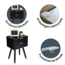 Ver imagem 4 de Mesa de Cabeceira Retrô 40cm Preto 2 Gavetas Pés Palito Madeira Maciça Marrom - Enviamos Montado