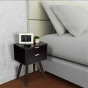 Ver imagem 5 de Mesa de Cabeceira Retrô 40cm Preto 2 Gavetas Pés Palito Madeira Maciça Marrom - Enviamos Montado