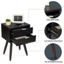 Ver imagem 3 de Mesa de Cabeceira Retrô 40cm Preto 2 Gavetas Pés Palito Madeira Maciça Marrom - Enviamos Montado
