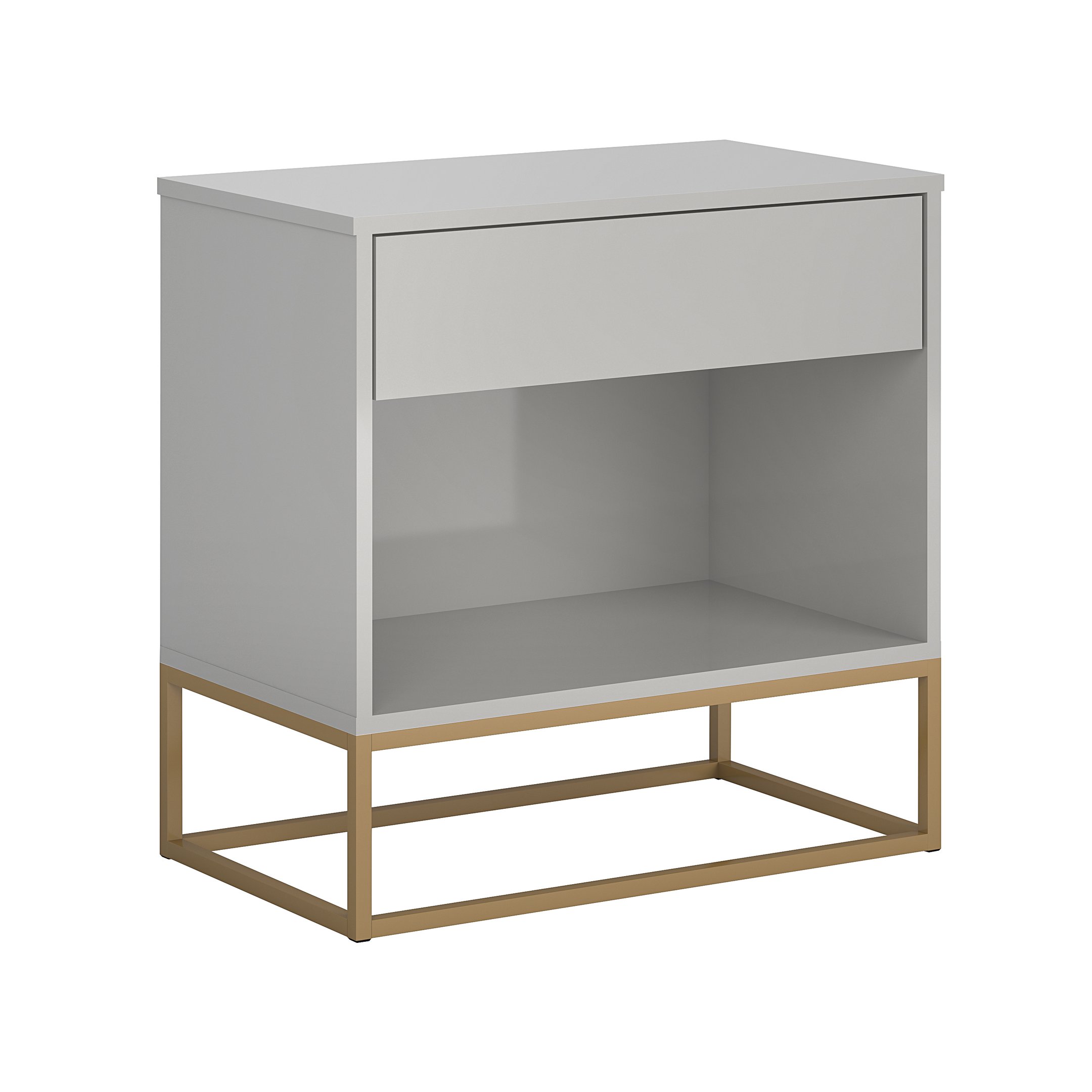 Mesa De Cabeceira Malta Off White Pés em Ferro Estilo Industrial Dourado - 2