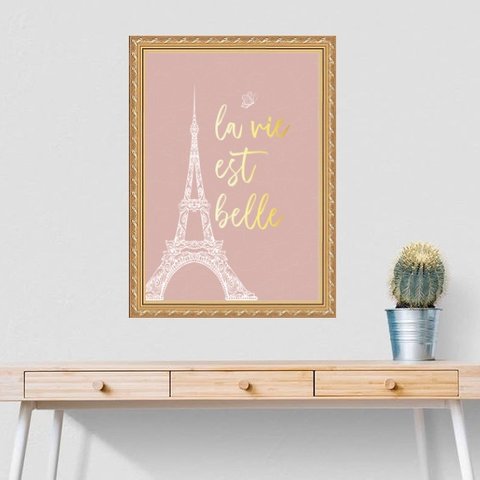Quadro Moldura Dourada Torre Eiffel 24x18cm:com Vidro