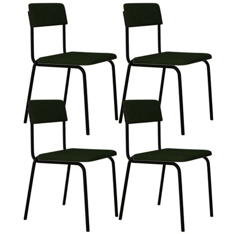 Kit 04 Cadeiras Estofada para Sala de Jantar Sense Preto C01 Linho Verde Musgo - Lyam Decor