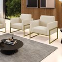 Ver imagem 1 de Poltrona Sala Decorativa Kit 2 Marisa Industrial Alta Dourada Sintético D03 - D’Rossi