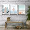 Ver imagem 1 de Kit 3 Quadros Decorativos Fotografias Praia relax 45x34cm - com Vidro:madeira Branca