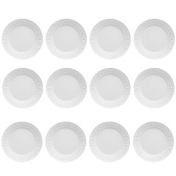Jogo 12 Pratos para Sobremesa Porcelana 20,5cm Branco Diamante Germer Mesa Posta - 1