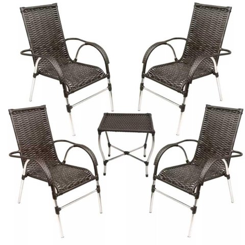 Kit 4 Cadeiras Vênus e Mesa de Centro Garden Preto