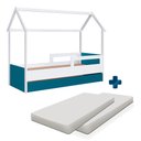 Ver imagem 2 de Cama Infantojuvenil Casinha com Auxiliar e 2 Colchões Branco Azul Secreto Sonho Completa Móveis
