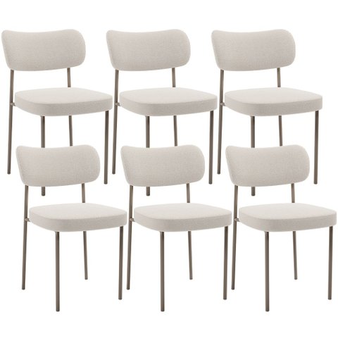 Kit 06 Cadeiras Estofadas para Sala de Jantar Melina Base Arena L02 Bouclê Cru - Lyam Decor