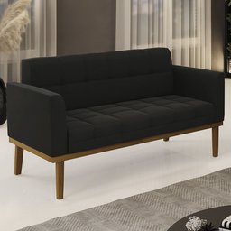 Sofá Namoradeira Base Madeira Castanho Ana Suede Preto - Ibiza - 2