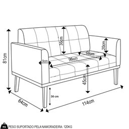 Sofá Namoradeira Base Madeira Castanho Ana Suede Preto - Ibiza - 4