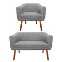 Ver imagem 1 de Kit Sofá Retrô Namoradeira 02 Lugares e Poltrona Decorativa Julia Linho Cinza A26 - D'Rossi