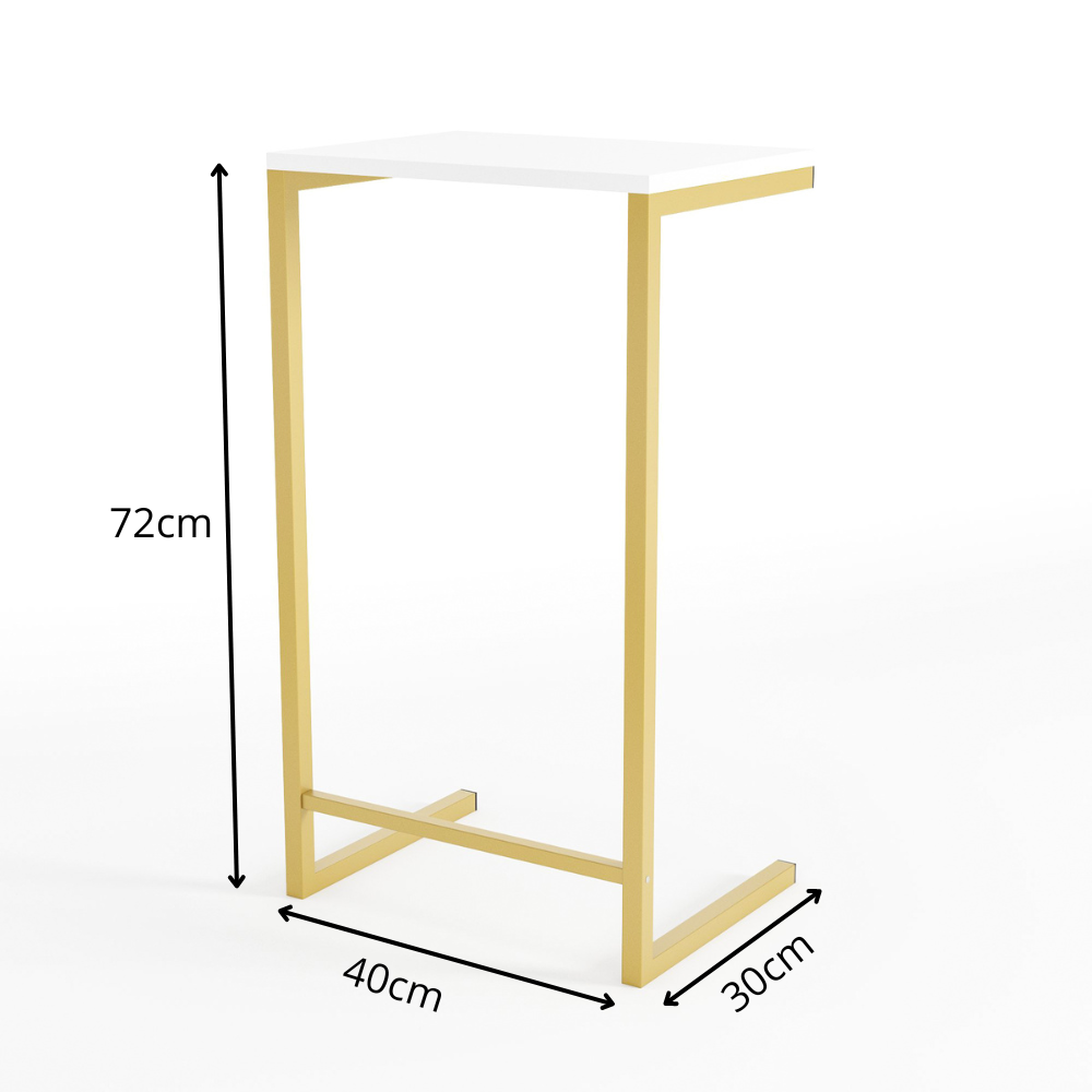 Mesa Lateral para Sofá com Estrutura de Metal 72x40x30 Dourado Mdf/branco - 6