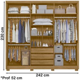 Guarda Roupa Casal 6 Portas Com Espelho 9860 Freijo Off White Moval - 4