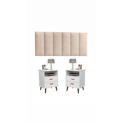 Conjunto Mesa de Cabeceira 2 Gavetas -itália- com Cabeceira Queen 1,60 Cm -areia- - Branco