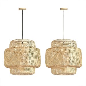 2 Pendente de Bamboo Fibra Natural Artesanal Sala de Estar Restaurante Nat03