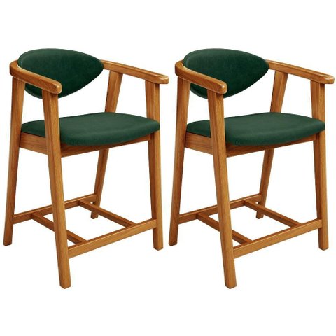 Kit 02 Banquetas Baixa Cozinha Bancada Cecília L02 Couríssimo Verde Musgo Lyam Decor